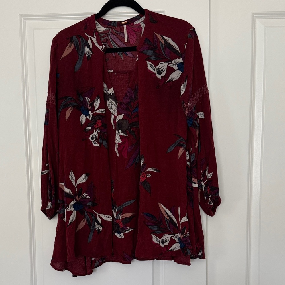 Free People Burgundy Floral Tunic